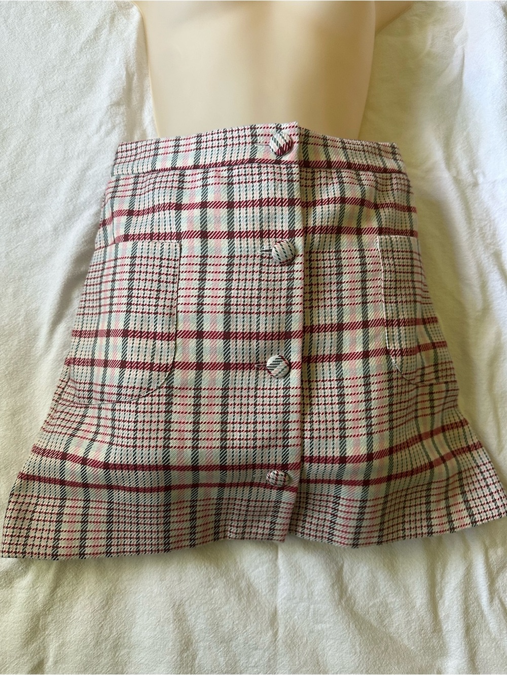 Plaid Button-Front Mini Skirt in Cream and Red song of style skirt